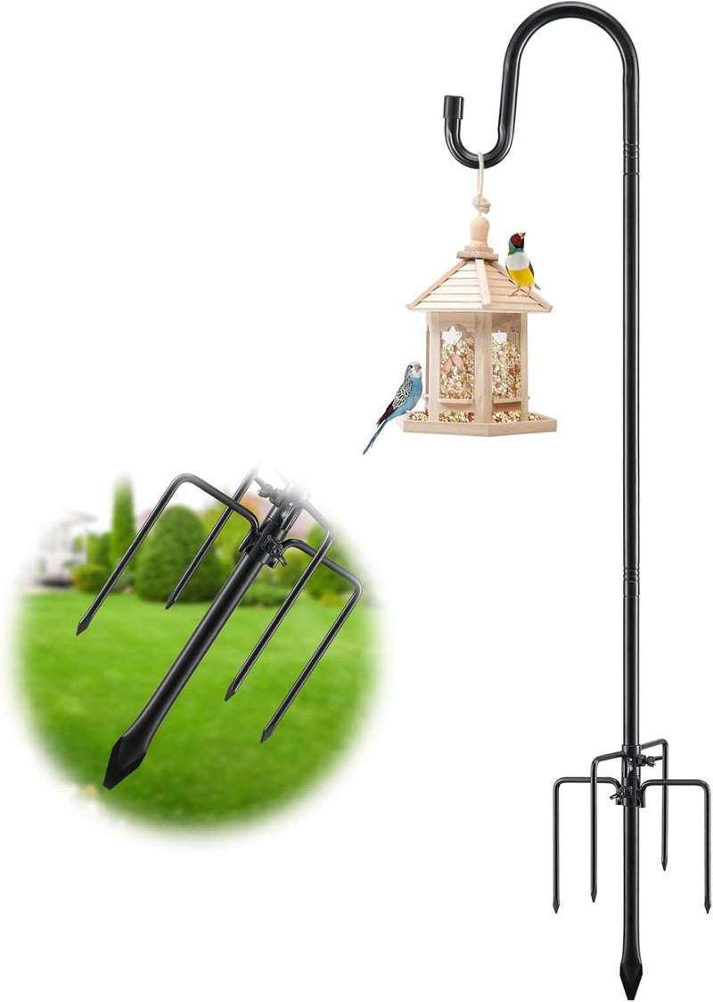 LAKEROD Bird Feeder Pole with Shepherd’S Hook - 78" Heavy Duty Hummingbird Stand with 5-Prong,Rustproof Bird Feeder Hangers for Outside Hanging Birdfeeders, Wind Chimes, Lanterns, Solar Lights - Black - Image 1